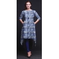 thumbnail image 4 of Bimba Kurti Asymétrique Imprimé Shibori Vague Bleue pour Femmes Robe d'Été Indienne Tunique TTG, 4 of 6