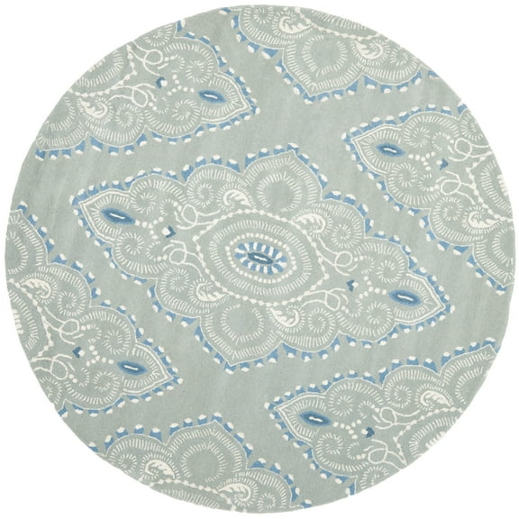SAFAVIEH Wyndham Pompeii Damask Wool Area Rug, Blue/Ivory, 7' x 7' Round