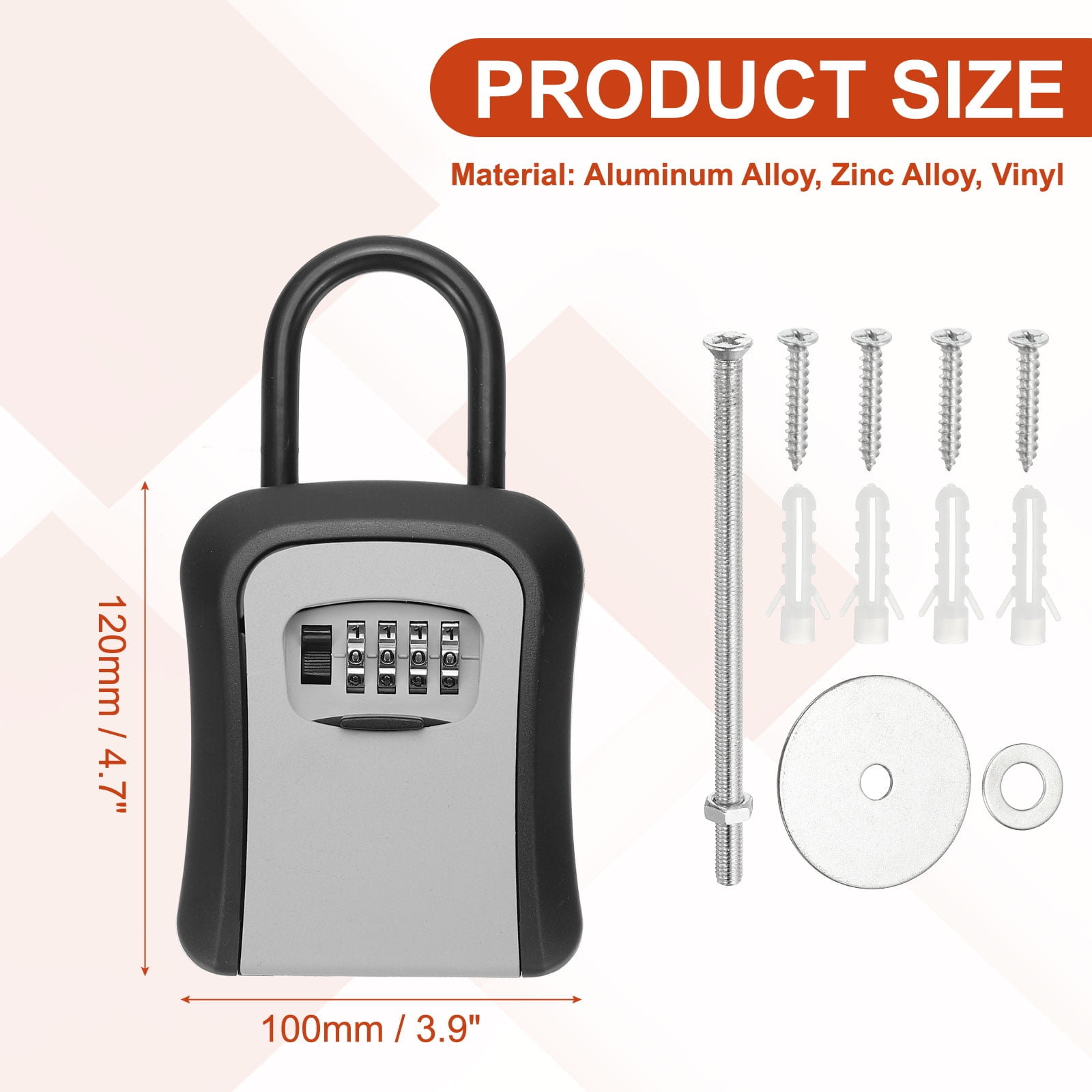 Portable Key Lock Box, 4 Digit Combination Key Lockbox Wall-Mounted Aluminum Alloy Safe Security Lock Gray
