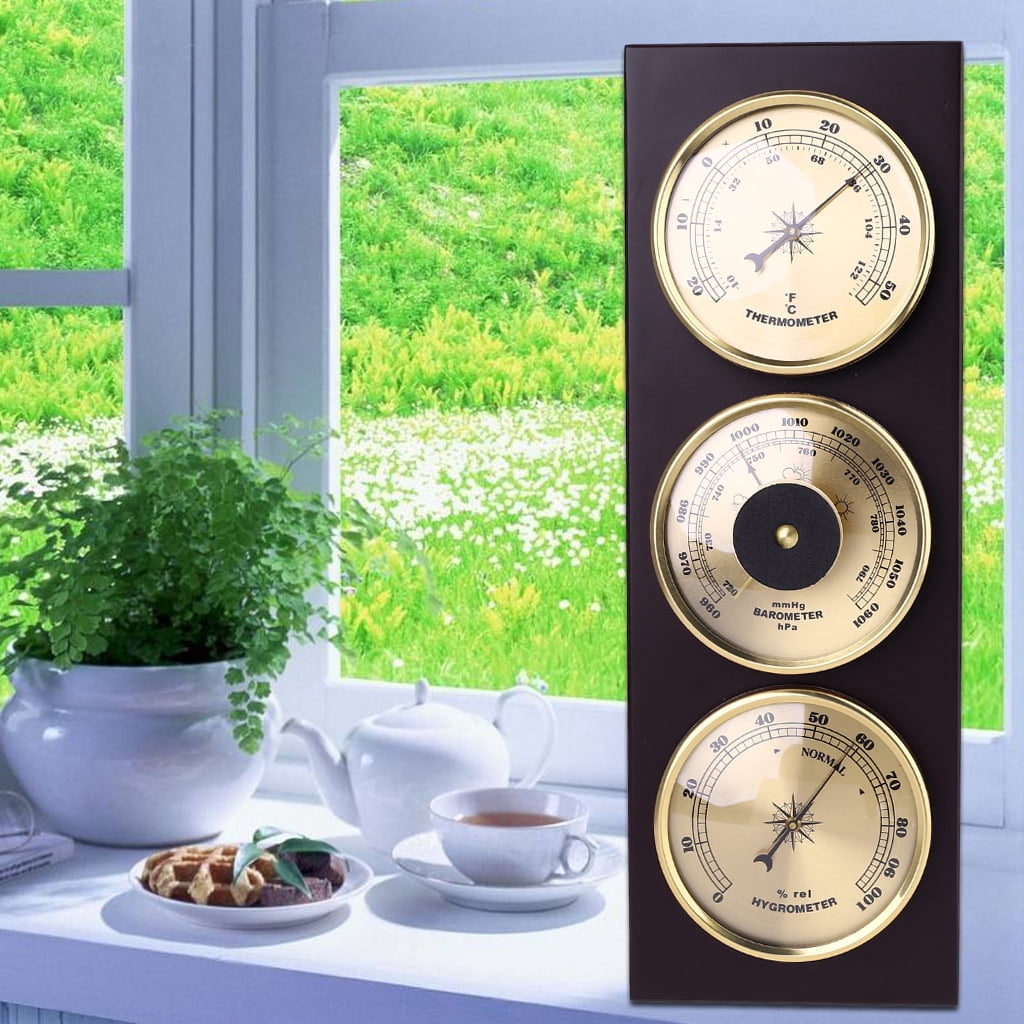 CHANCELAND Weather Station Set with Wooden Frame Base, 3 Pieces
