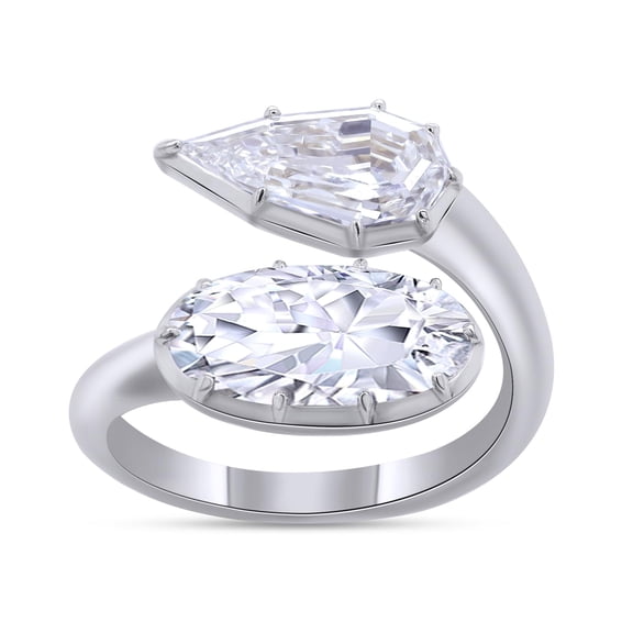 AFFY Toi Et Moi Engagement Rings for Women 2.00 Carat Oval and Pear Cut Lab Grown Diamond Two Tone Bypass Wedding Anniversary Ring in 14K White Gold Plated 925 Sterling Silver Jewelry Size-5