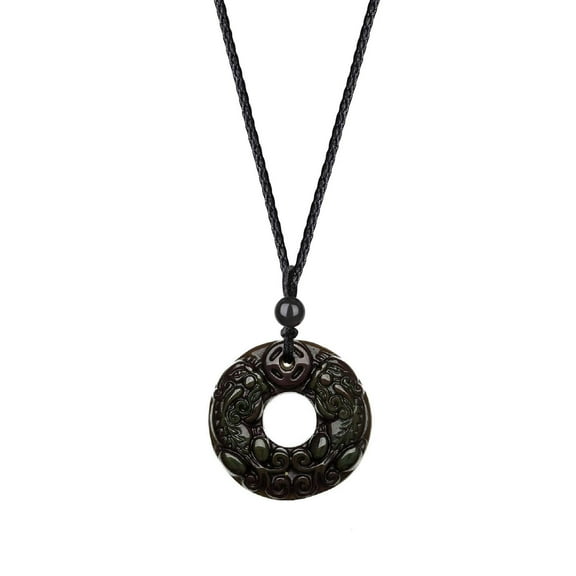 COAI Black Obsidian Stone Pixiu Pi Yao Wealth Pendant Necklace for Men Women