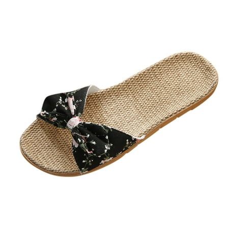 

Jungdeepe Women Female Bowknot Flax Linen Flip Flops Beach Shoes Sandals Slippers Womens Thong Slippers Size 11 Knit Slippers for Women Soft Sole Leopard Slippers for Women Fuzzy Comfy Fuzzy Slipper