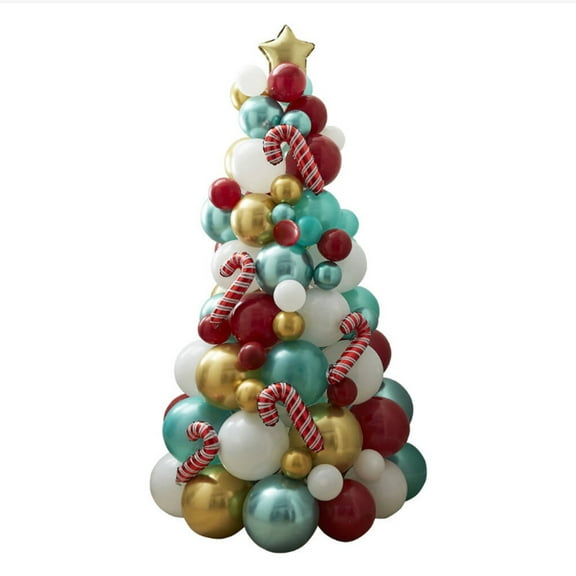 Christmas Tree Balloons with Red Green Gold Balloons Christmas Gold Starburst Balloons Xmas Hanging Supplies for New Year Winter Christmas Party Decorations