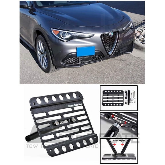 Extreme Online Store 2017-Present Alfa Romeo Stelvio | EOS Version 1 Mid Sized Front Bumper Tow Hook License Plate Relocator Mount Bracket