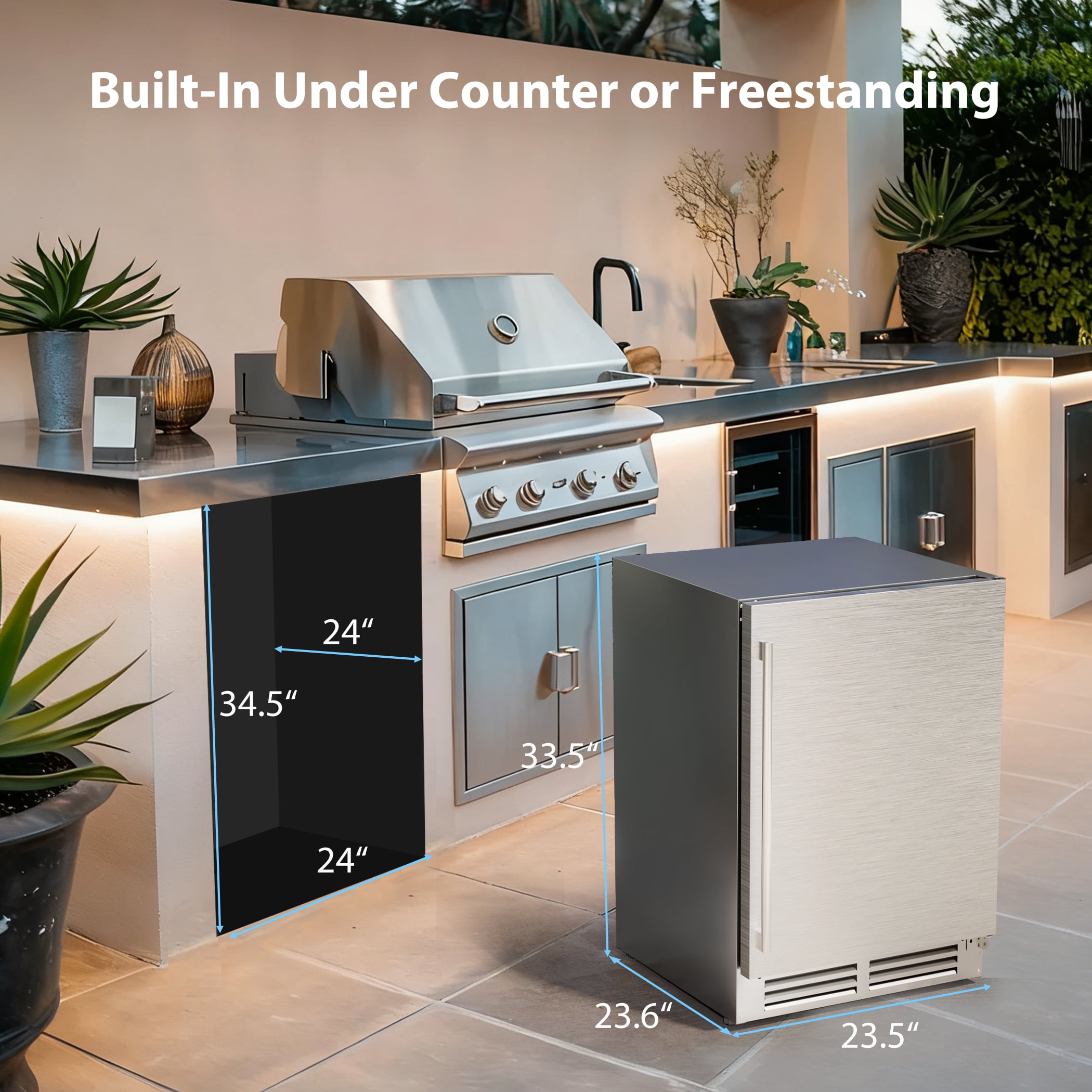 Coolake 24″ Outdoor Refrigerator for Patio, 5.3 Cu.ft/180 Cans Under Counter Beverage Cooler, Stainless Steel Built-in or Freestanding Weather Proof Beverage Fridge for Backyard Kitchen