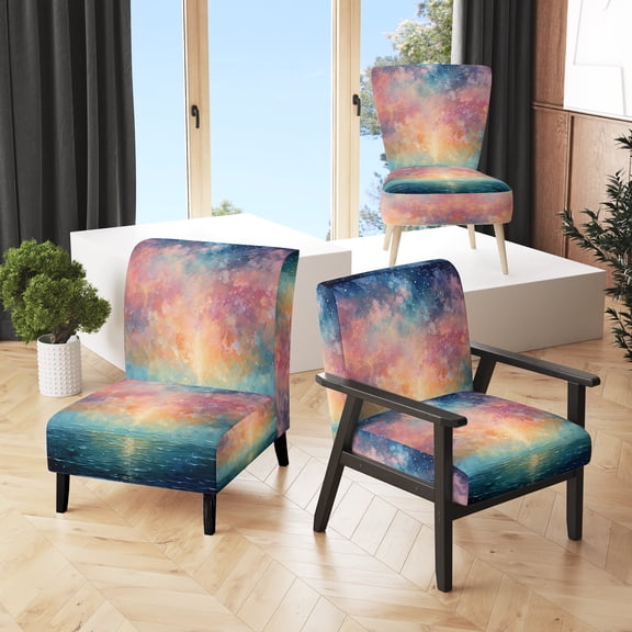 Designart "Celestial Mirage Colorful Sky Photo I" Multi-Color Landscapes Upholstered Accent Chair - Traditional Arm Chair For Bedroom