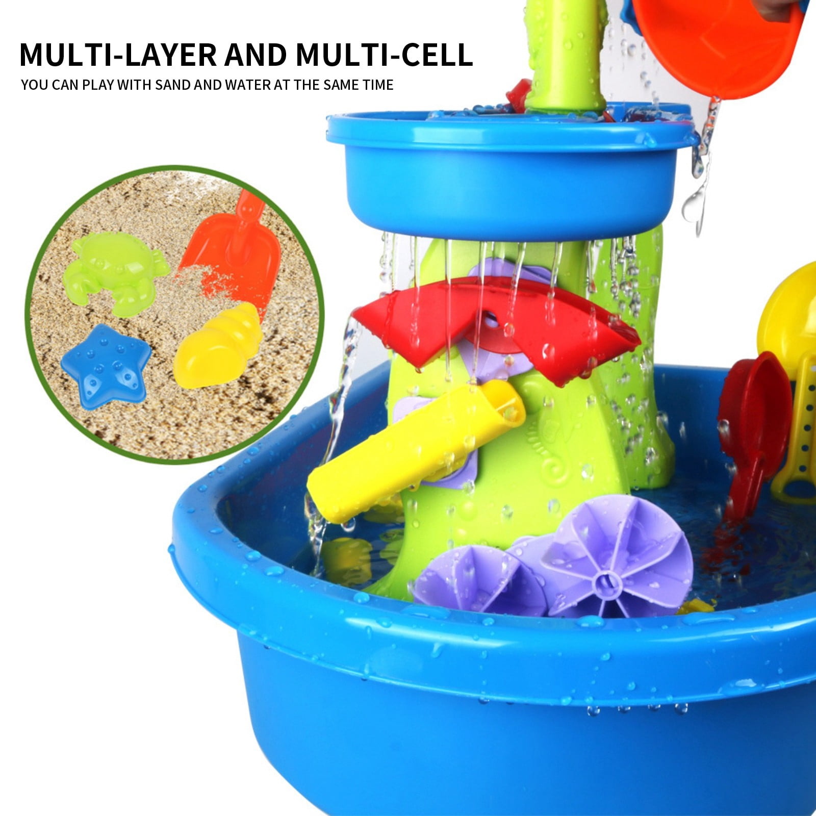 33-Piece Large Kids Sand and Water Table Toy, 3-Tier Outdoor Sand Shovel Water Play Combination Set for Toddlers Beach Backyard(Colored)