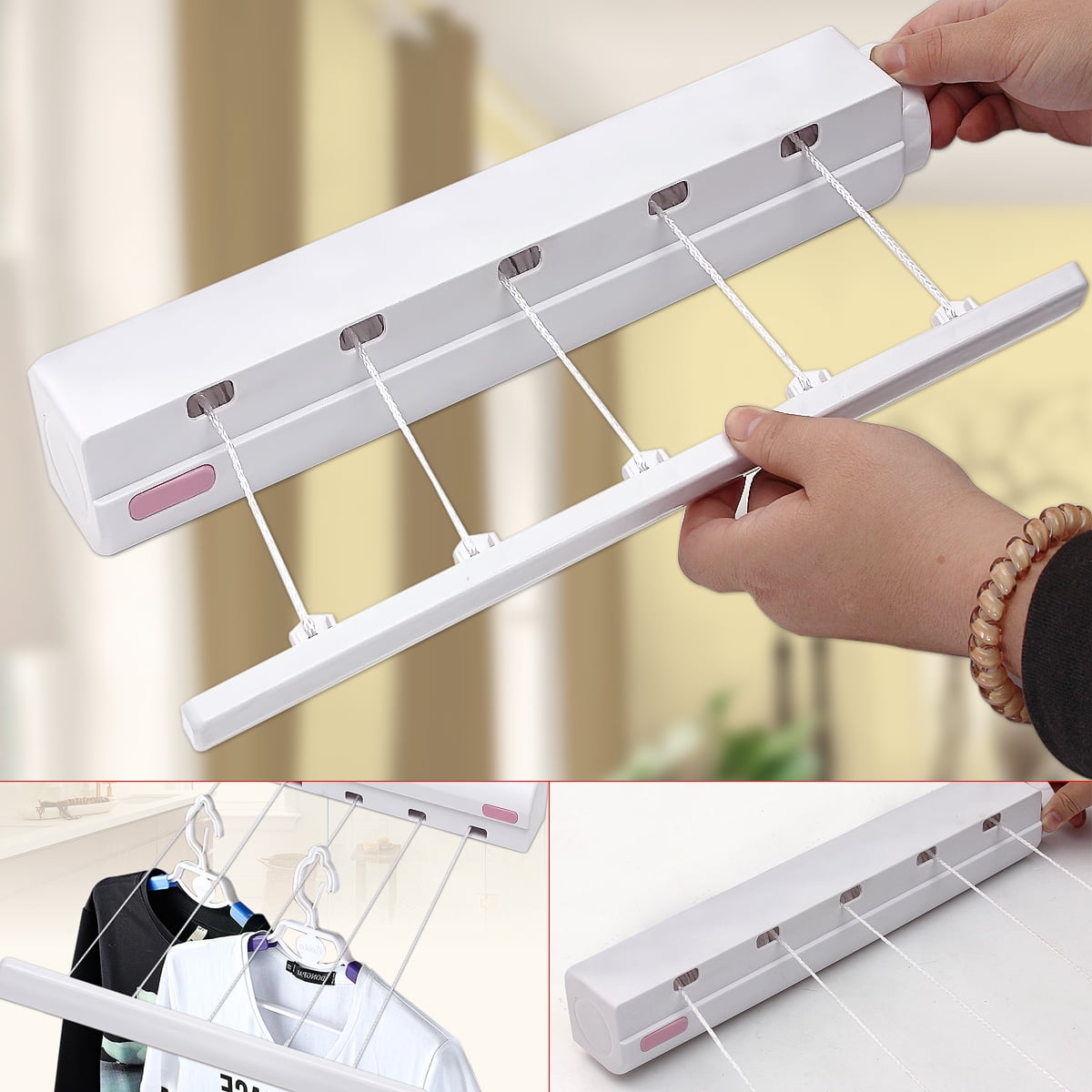 Retractable Clothesline Laundry Drying Rack 5-Line Automatic For Indoor Outdoor 