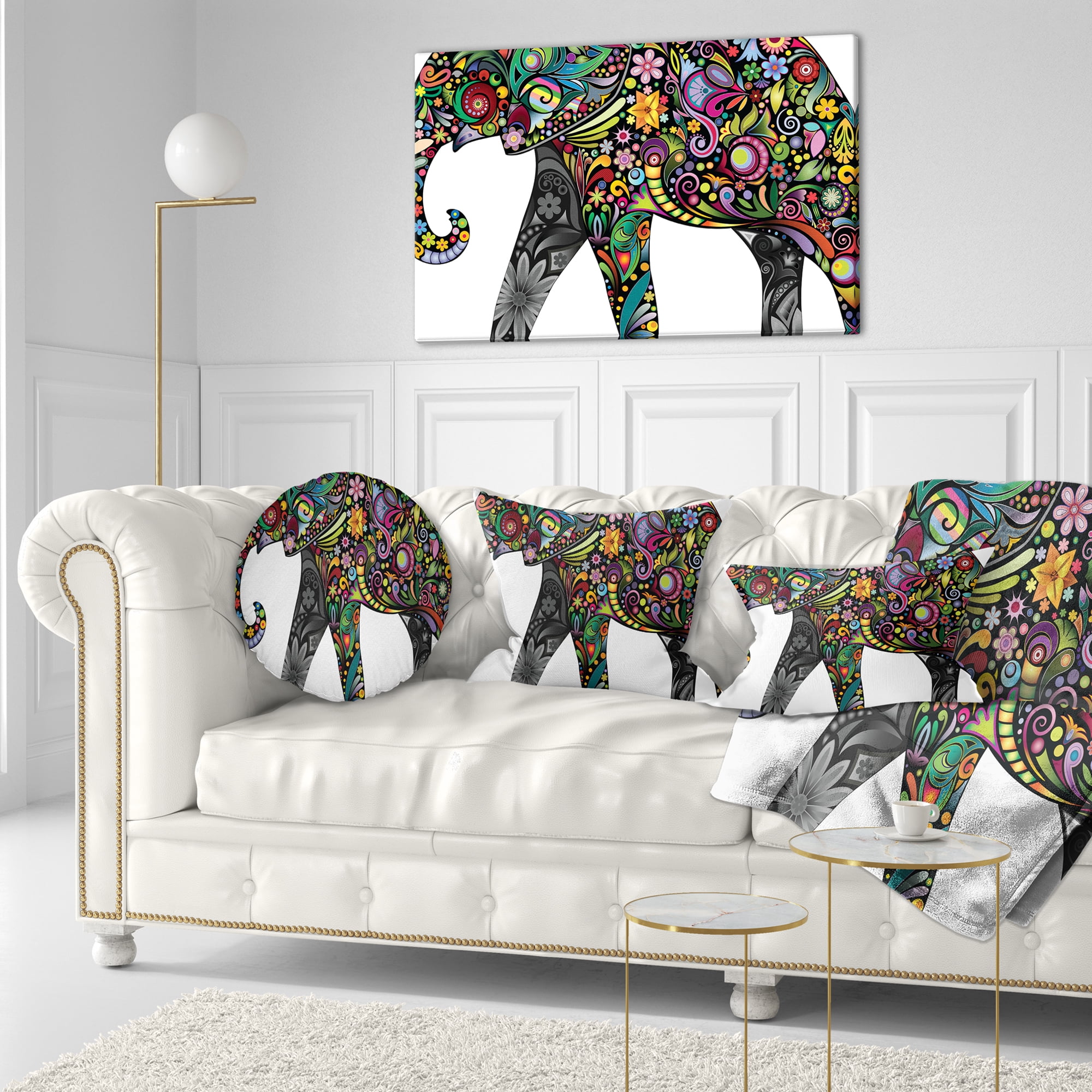 Designart Floral Cheerful Elephant - Animal Throw Pillow - 12x20