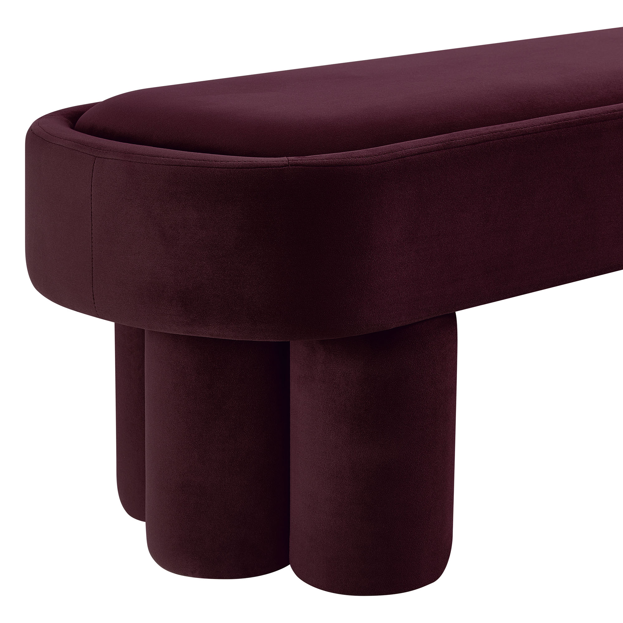 Mossi Oval Performance Velvet Accent Bench in Mulberry