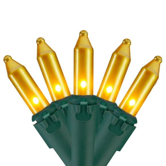 Northlight 50 Count Opaque Gold Mini Christmas Light Set, 24.5 ft Green Wire