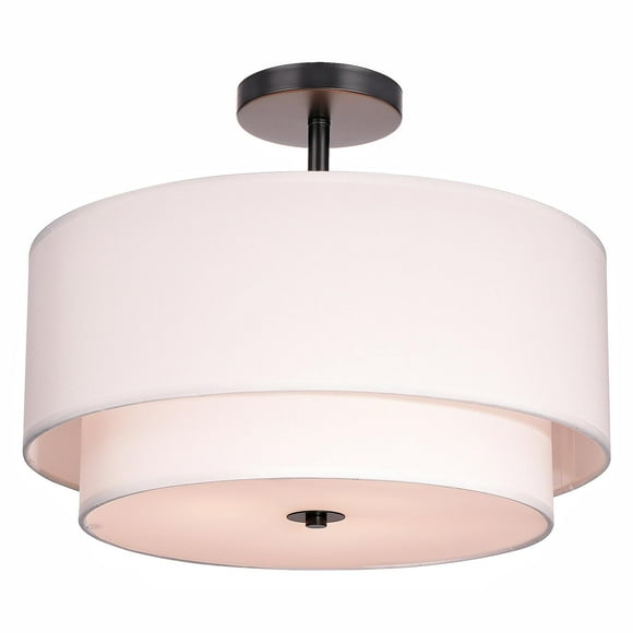 FRIDEKO HOME Plafonnier Semi-Encastré à 3 Lumières, Luminaire de Plafond de 15,7 Pouces avec Abat-Jour en Tissu Blanc à 2 Niveaux pour Chambre, Salon, Cuisine, Hall d'Entrée, Couloir