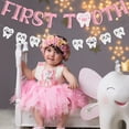 thumbnail image 4 of First Tooth 1st Birthday Party Decorations for Girls - Pink Birthday Supplies with Glitter First Tooth Banners Cake & Cupcake Toppers and Teeth Foil Balloons for Kids One Year Old Dental Decor, 4 of 6