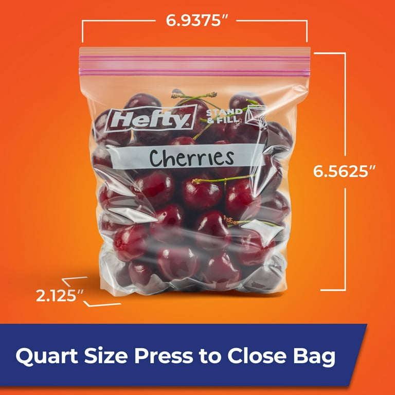 Hefty Press to Close Plastic Bags for Food Storage, Quart Size, 50 Count