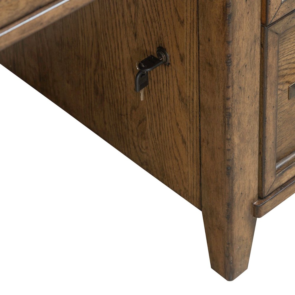 Liberty Furniture Jr Executive Desk with Keyboard Tray, Locking File Storage- Amber Brown Oak Wood