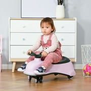 Ride on Wiggle Car w/LED Flashing Wheels, Swing Car for Toddlers, No Batteries, Gears or Pedals - , Turn, Wiggle Movement to Steer, for 18- 48 months dolphin shaped Pink+Black