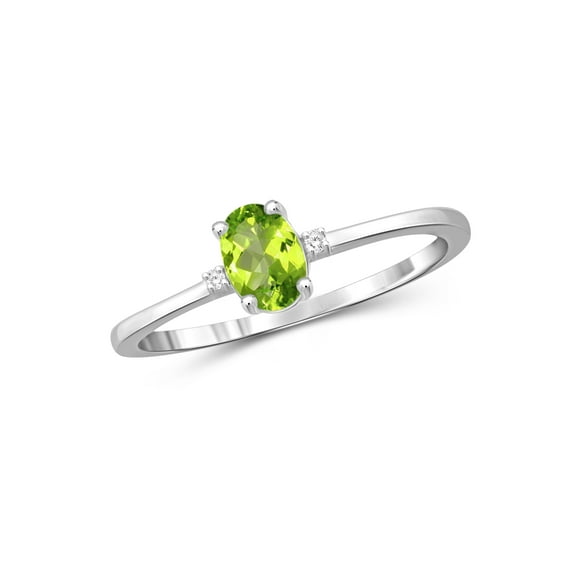 JewelersClub Peridot Ring Birthstone Jewelry – 0.50 Carat Peridot 0.925 Sterling Silver Ring Jewelry with White Diamond Accent – Gemstone Rings with Hypoallergenic 0.925 Sterling Silver Band