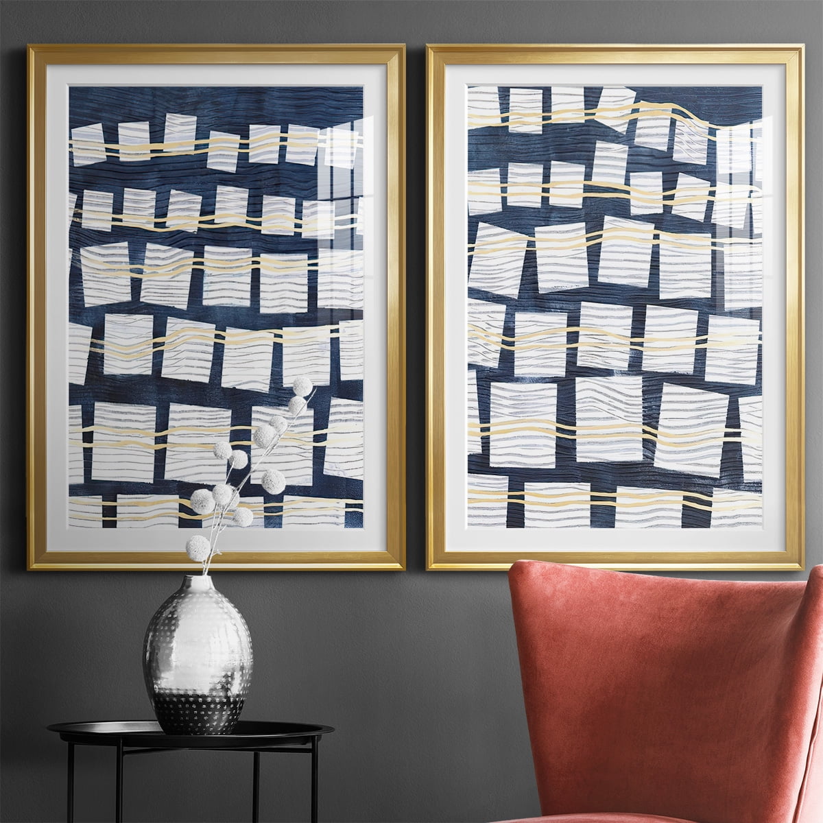 Wexford Home Networks III Premium Framed Print, 30.5" x 42.5" - Ready to Hang, Gold (Set of 2)