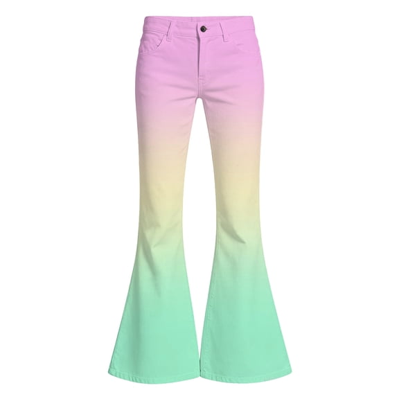Kcolen Girls Elastic Waist Flare Pants,Gradient Color Flare Long Pants, Casual Mid Waist Bell Bottom Trousers for Daily School Preppy Clothes,Pink,15-16 Years