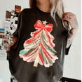 thumbnail image 5 of Red Bow Christmas Tree Graphic Print T-Shirt | Festive Holiday Design | Comfort Colors Light Green Tee, 5 of 7