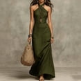 thumbnail image 4 of Hulanddfd Women's Dress Halter Neck Sleeveless Bodycon Solid Color Summer Maxi Dress Green Size M, 4 of 4