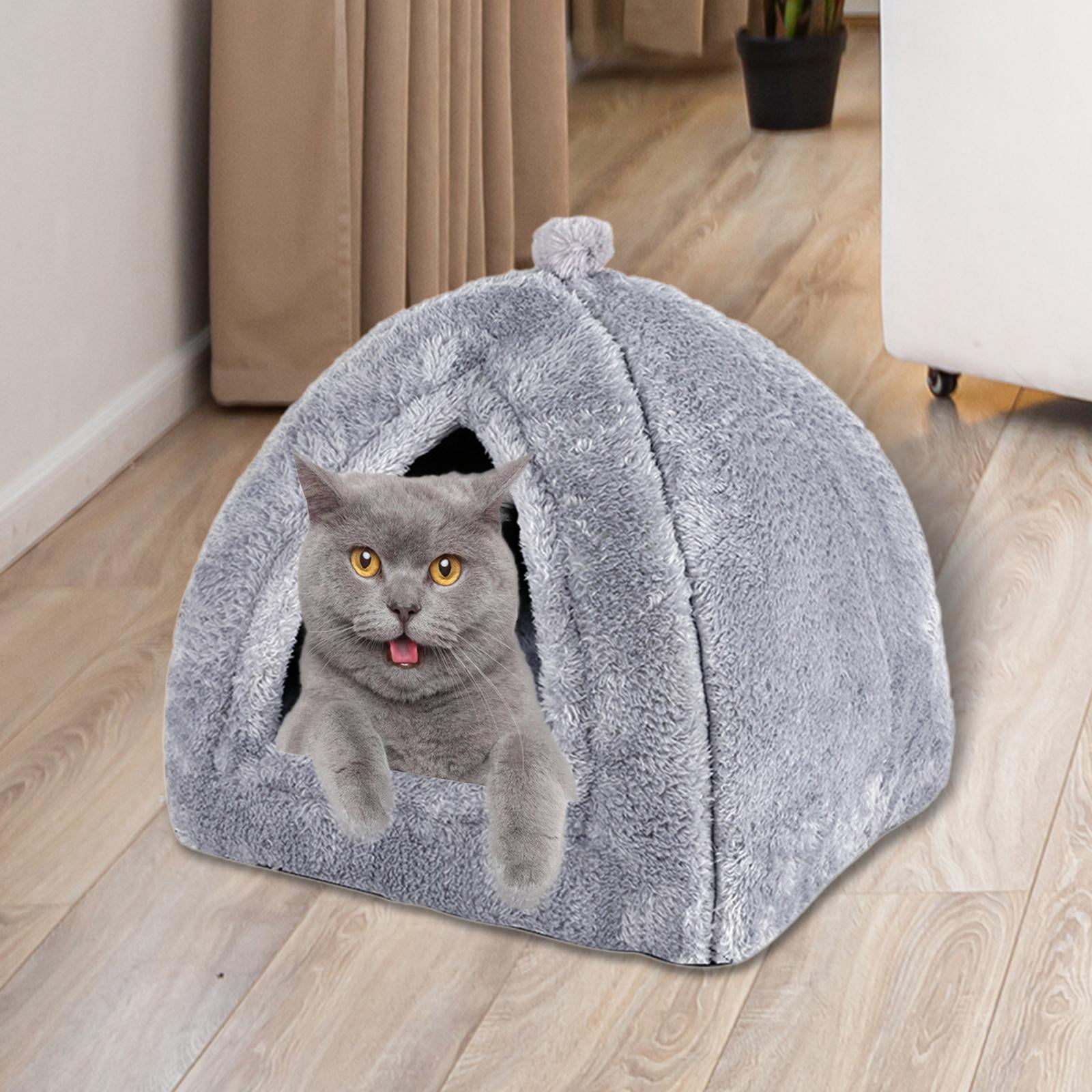 Cat Bed Comfortable Rest Calming Semi Enclosed with Nonslip Waterproof Bottom Kitten House Pet Bed for Indoor Cats Dogs Rabbits Kitten Puppy , Gray M