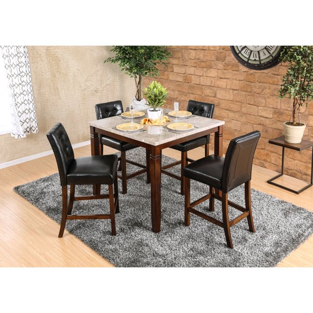 Furniture of America Donna Industrial  5  Piece  Counter Height Dining  Set  Brown Cherry Walmart 