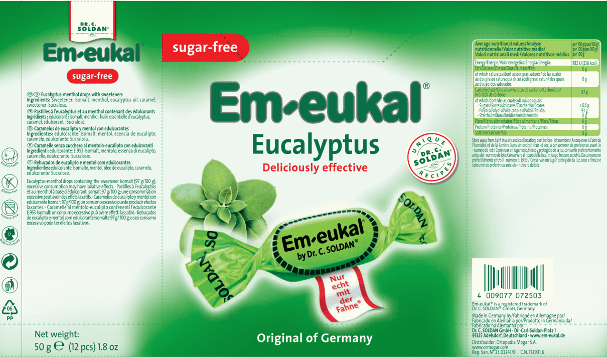 Dr. Soldan Em-Eukal Sugar Free Eucalyptus Cough Drop, 50 g