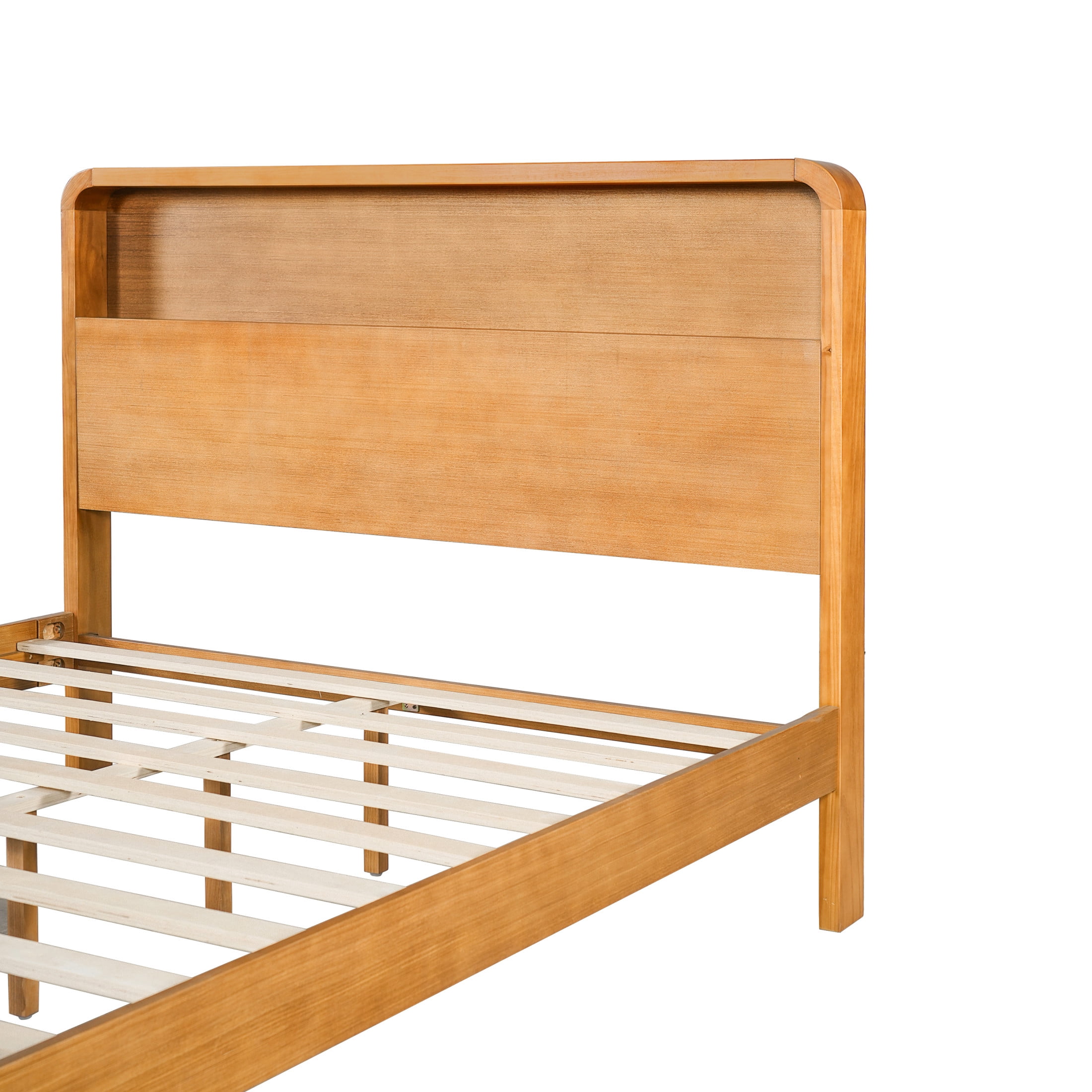 Christopher Knight Home Queen Solid Wood Bed Frame with Open Storage Headboard & Footboard, Light Brown