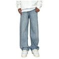 thumbnail image 3 of Youmylove Men's Work Jeans Casual Loose Wide Leg Spring Vintage Denim Pants High Street Washed Baggy Straight Leg Jeans Trousers Cargo Denim Pants, 3 of 9