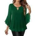 thumbnail image 2 of TARIENDY Womens Mesh 3/4 Ruffle Sleeve Sparkly Tops Elegant Sparkly Night Club Shirts Dressy Keyhole Neck Tunic Blouses Green S, 2 of 8