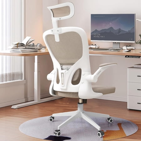 Monhey Adjustable Ergonomic Office Chair - Lumbar Support 2D armrests Heavy-Duty Metal Base Comfortable Khaki Design Computer Desk Chair