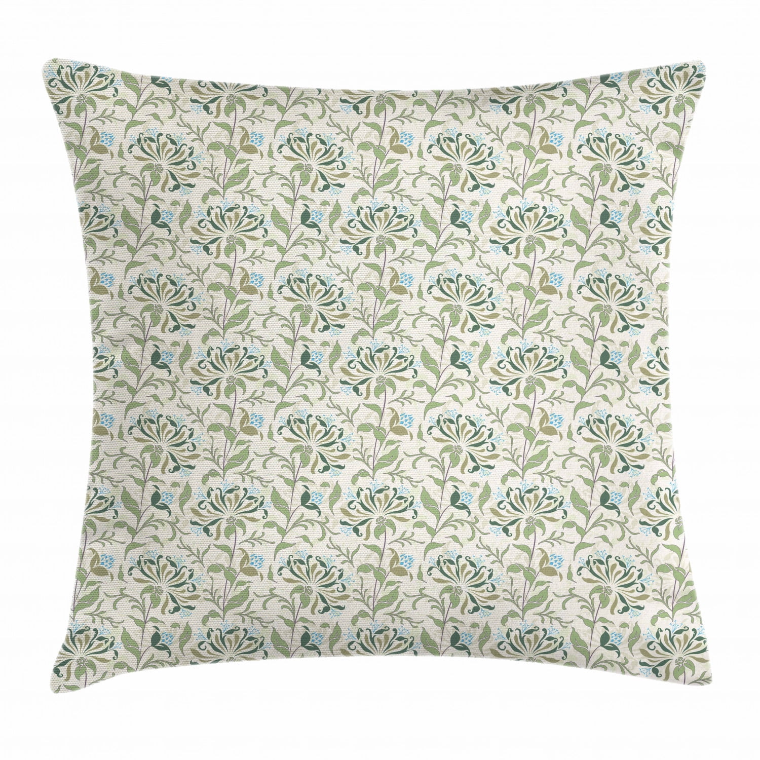 Green Throw Pillow Cushion Cover, Pastel Colored Floral Ornaments Soft