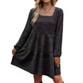 thumbnail image 3 of Vestido de manga larga con cuello cuadrado, color puro, diseño escalonado, manga abombada, vestido tipo túnica de verano para mujer, para fiesta, oficina, negro, gris, XL, 3 of 6