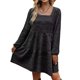 thumbnail image 3 of Vestido de manga larga, cuello cuadrado, color puro, diseño escalonado, manga abombada, vestido de túnica de verano para mujer, para fiesta, oficina, negro, gris, S, 3 of 6