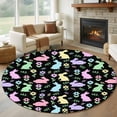 thumbnail image 4 of Easter Colorful Rabbits Large Round Rug 7Ft Spring Flower Cartoon Cute Black Circle Area Rugs Washable Non Slip Indoor Floor Mats Carpet for Living Room Bedroom Dining Room Home Decor, 4 of 9
