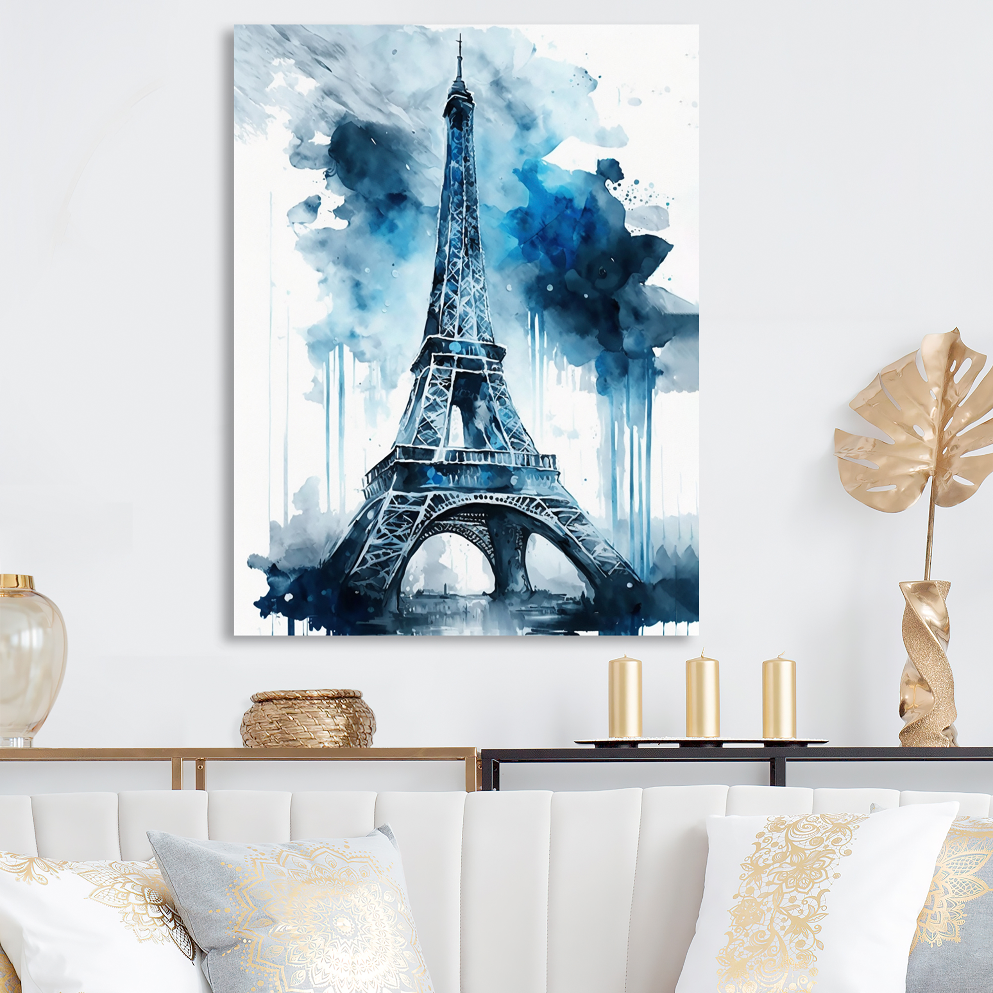 Designart Paris Eiflel Tower Grey And Blue Canvas Wall Art