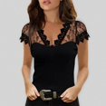 thumbnail image 2 of Women Summer Tops Women Cauasl Sexy Lace Loose V-neck Short Sleeve Top Blouse Thermal Top Thermal Ruffle Shirt Tees Shirt Sleeve Silk V Necks Long Tee Shirts for Long T Mom T Black S, 2 of 9