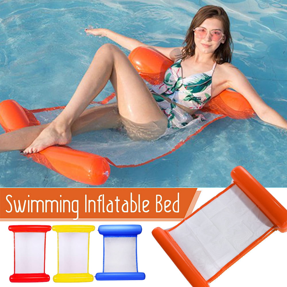 Water Hammock Pool Lounger Foldable Float Hammock Inflatable Rafts Air Floating Chair Dual-Use Backrest Pool Pool Mat for Adults and Children with Small Pump