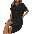 thumbnail image 2 of Vestido Túnica Holgado Informal de Verano para Mujer, de Algodón y , con Cuello en V, Botones y Corta, Color Negro, Talla XXL, 2 of 7
