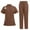 Brown, variant on Pitauce Womens Zipper High Neck Scurb Tops & Scrub Pants Workwear Medical Nurse Uniform with Multi Pockets