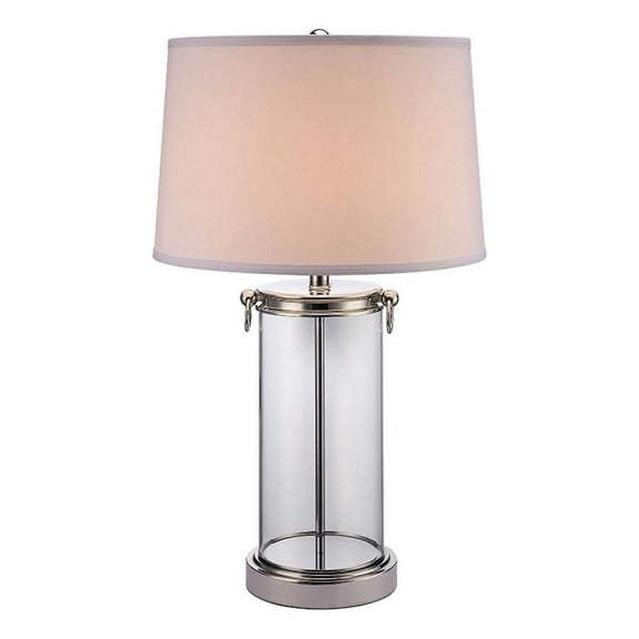 Axie 28 Inch Table Lamp, Glass Stand, Empire Shade, Metal, Nickel Finish