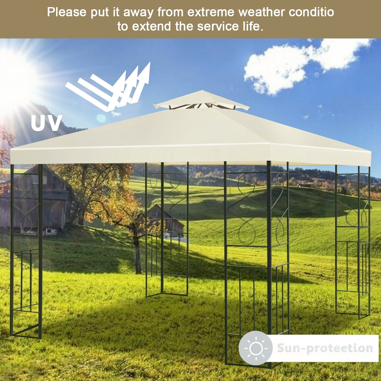 Biotree 2 Tiers 10 x 10 Feet Patio Gazebo Canopy Tent Beige - Outdoor Patio Backyard Garden Shade Canopy Shelter