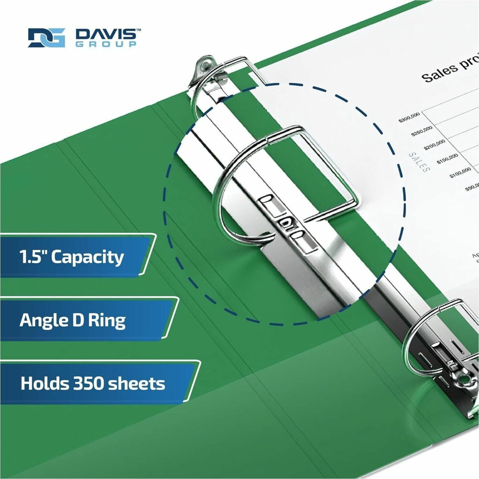 Davis Group Premium Economy, Angle D Ring, Binder, 6 Pack (Green, 1.5")