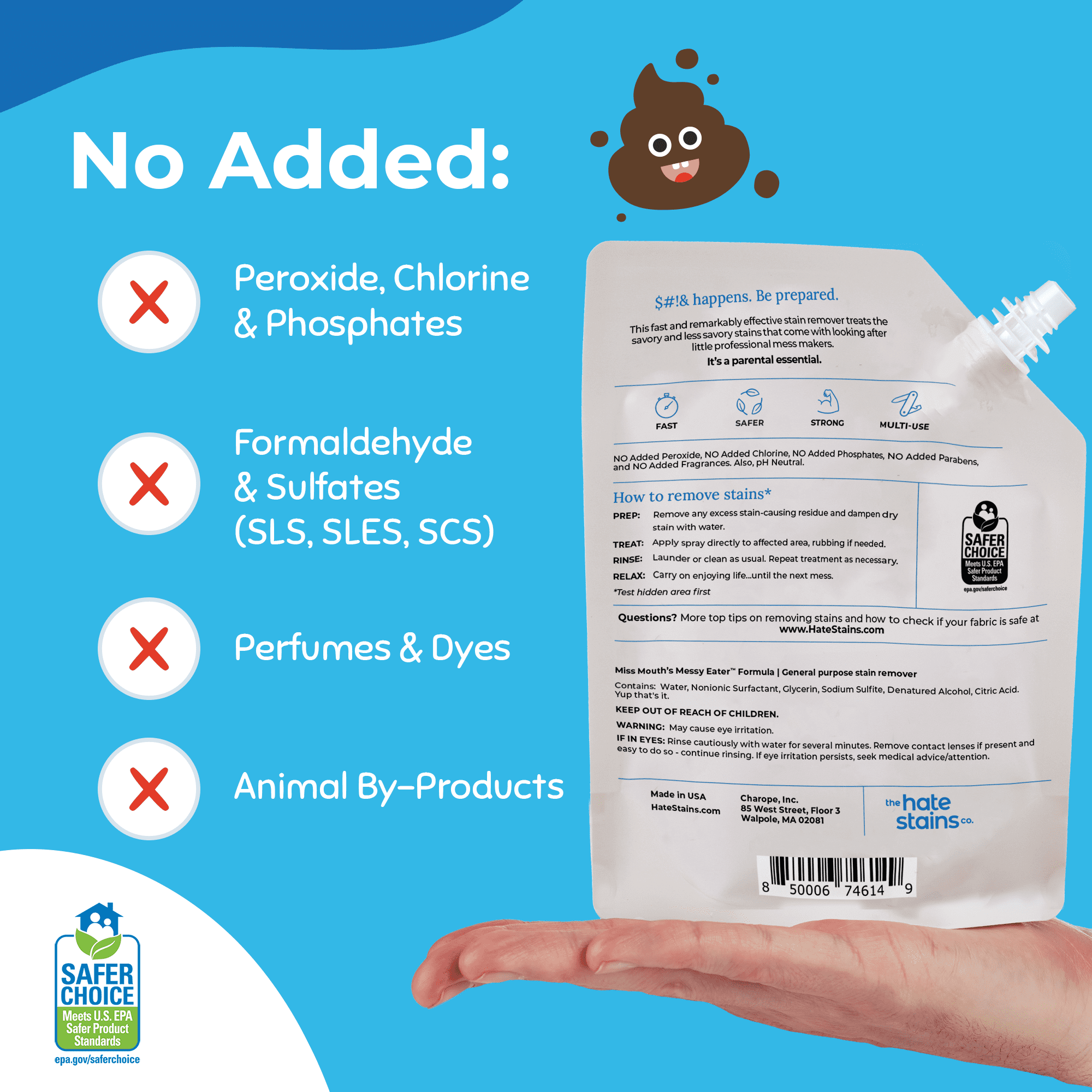 Miss Mouth's Messy Eater Stain Treater Refill Pouch, 16 floz, Stain Remover for Food, Grease, Coffee & More, Gentle on Laundry