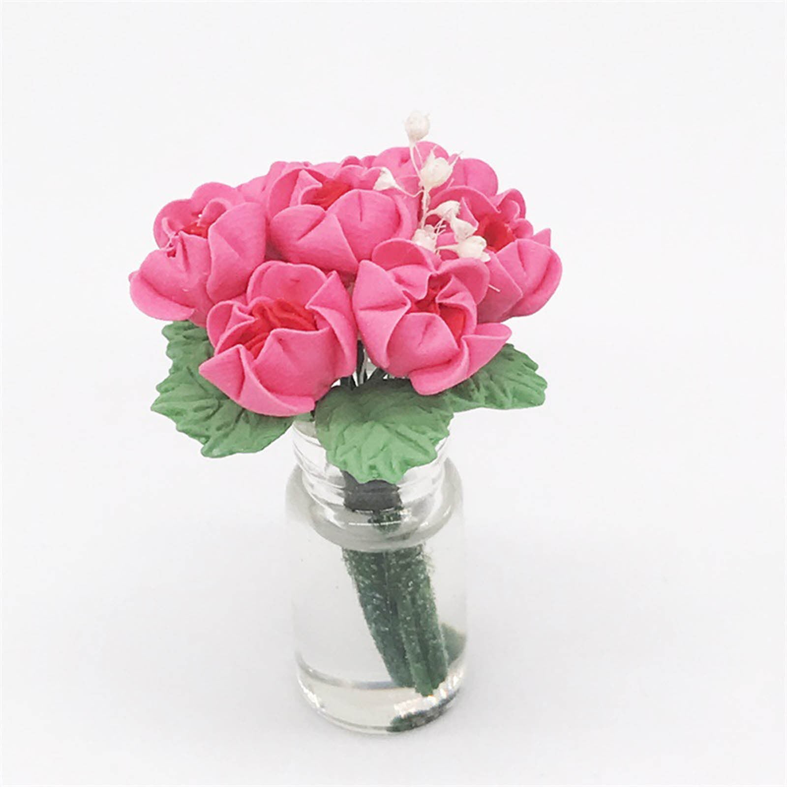 Miniature Bonsaï Rose Artificielle Pour Maison De Poupée – 1:12 – Pot Blanc – Modèle De Jardin – DIY – Décoration – Cadeau Enfant