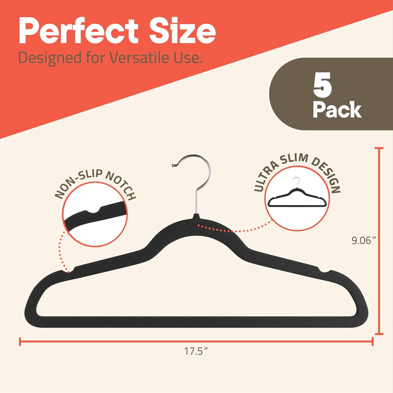 Black Velvet Hangers 5 Pack – Heavy-Duty 10 lbs Capacity, 360° Swivel Hook, Non-Slip & Space-Saving Design – Smooth Velvet Finish for Crease-Free Clothes & Effortless Closet Organization