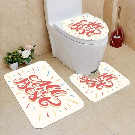 GOHAO Going Away Party All Best Greeting Card Inspired Wish Cute Colorful Coral 3 Piece Bathroom Rugs Set Bath Rug Contour Mat and Toilet Lid (Best Wishes For A Friend Going Away)