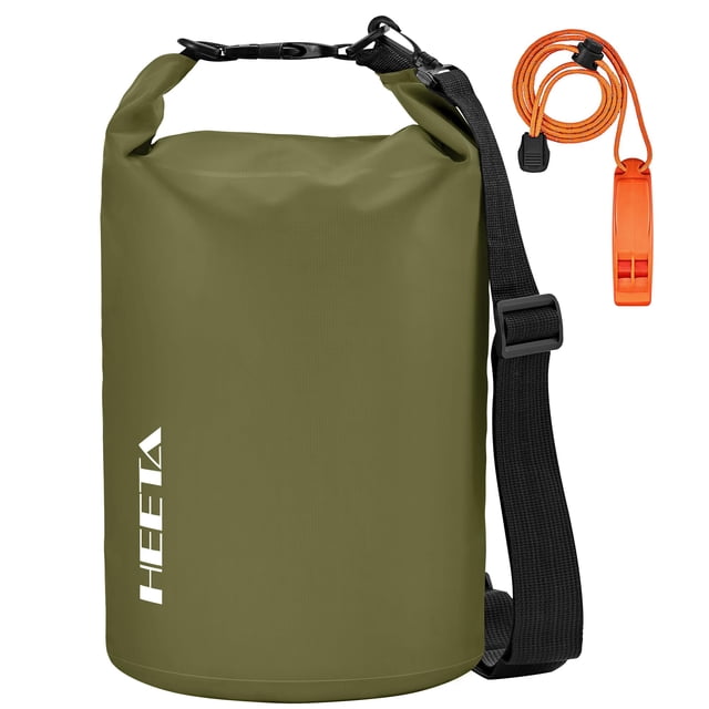 Bolsa impermeable HEETA de 5 litros con silbato de emergencia, color verde oscuro